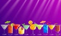 Cocktail party vector invitation poster / banner with colorful hand drawn drinks